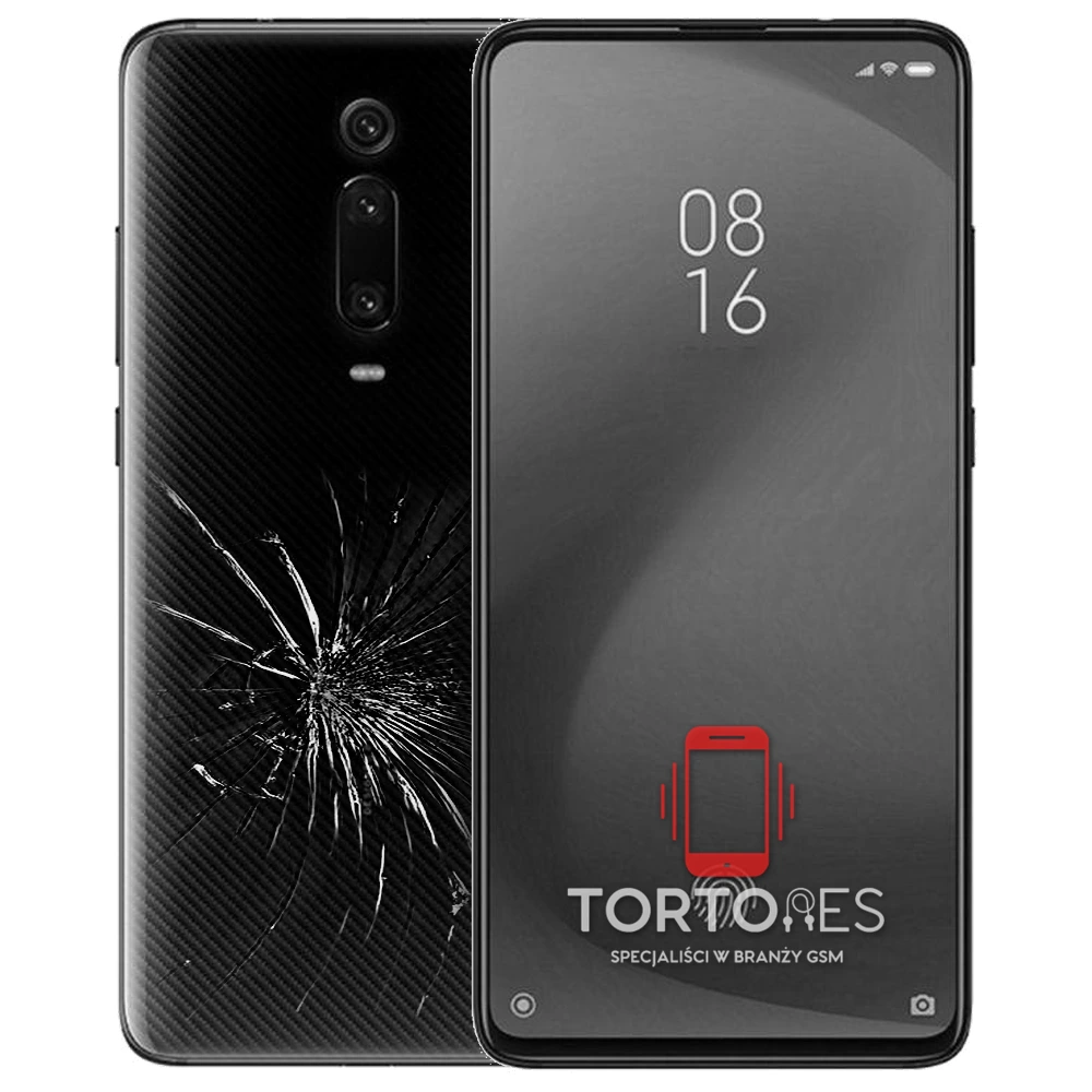 Xiaomi Mi 9T Pro z ilustracją pękniętej tylnej klapki - wymiana zbitej klapki