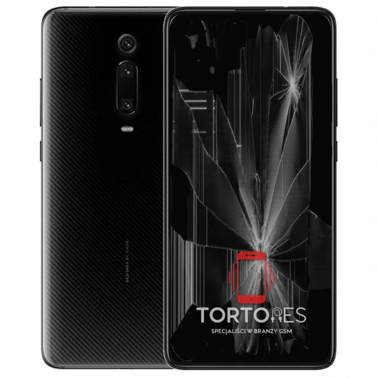 Xiaomi Mi 9T Pro z ilustracją pękniętego wyświetlacza - wymiana zbitego wyświetlacza