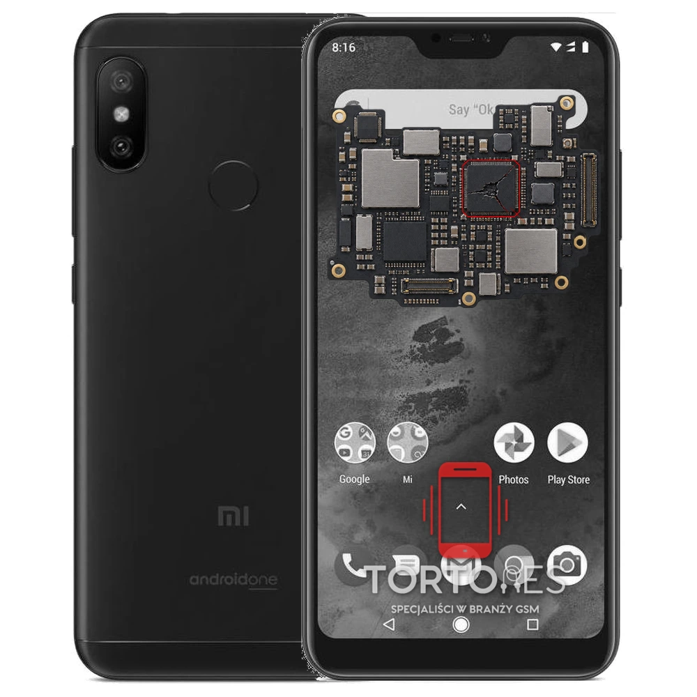 Xiaomi Mi A2 Lite z ilustracją płyty głównej - naprawa płyty głównej