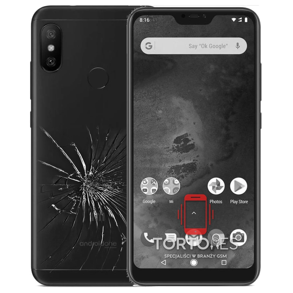 Xiaomi Mi A2 Lite z ilustracją pękniętej tylnej klapki - wymiana zbitej klapki