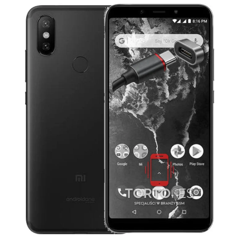 Xiaomi Mi A2 z ilustracją złącza ładowania - naprawa złącza ładowania