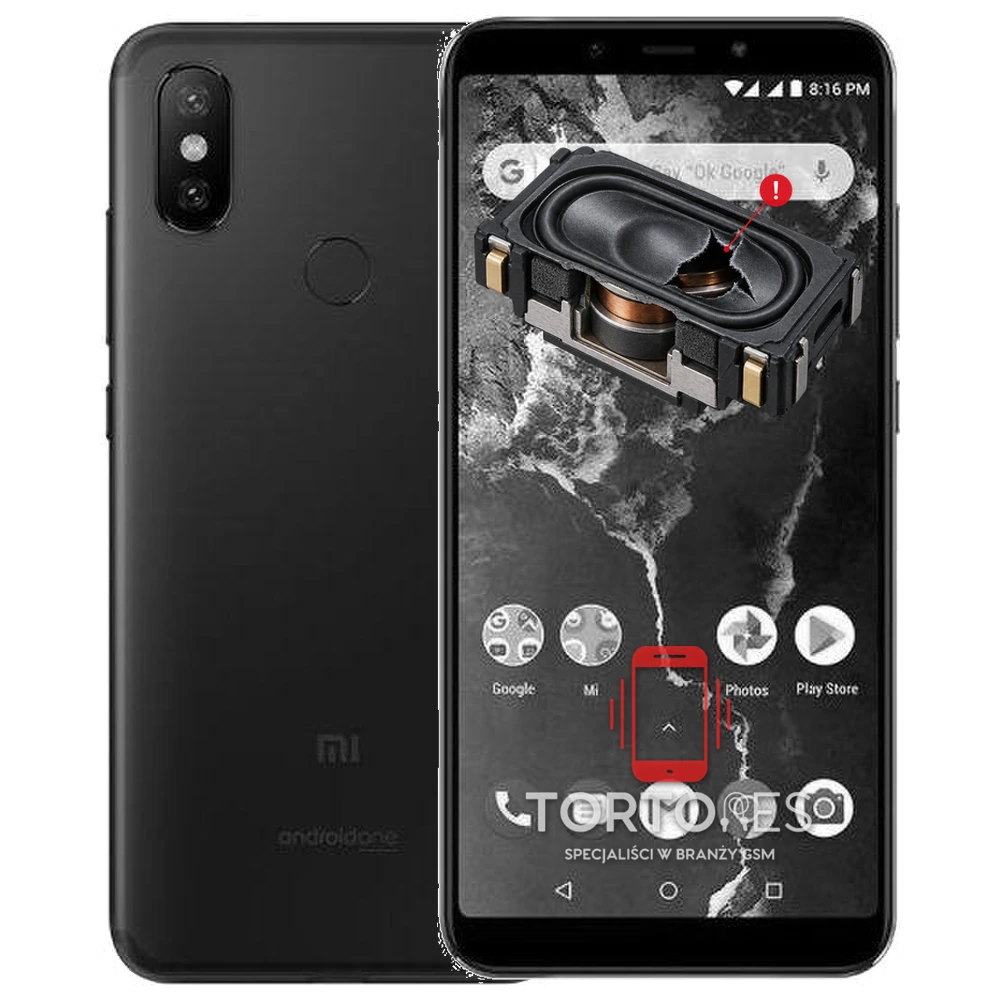 Xiaomi Mi A2 z symbolem głośnika multimedialnego - wymiana głośnika multimedialnego