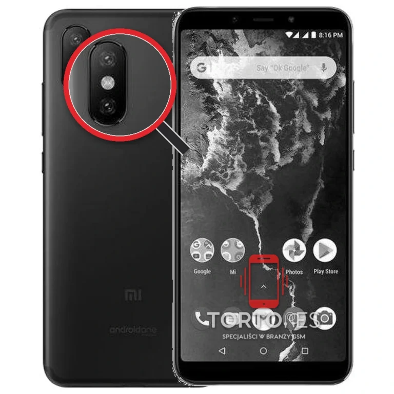 Xiaomi Mi A2 z lupą na tylnych aparatach - wymiana tylnej kamery