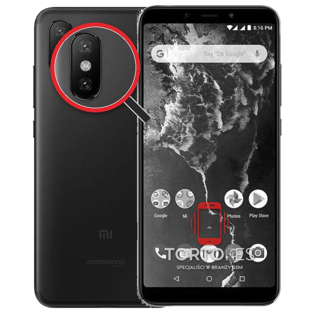 Xiaomi Mi A2 z lupą na tylnych aparatach - wymiana tylnej kamery