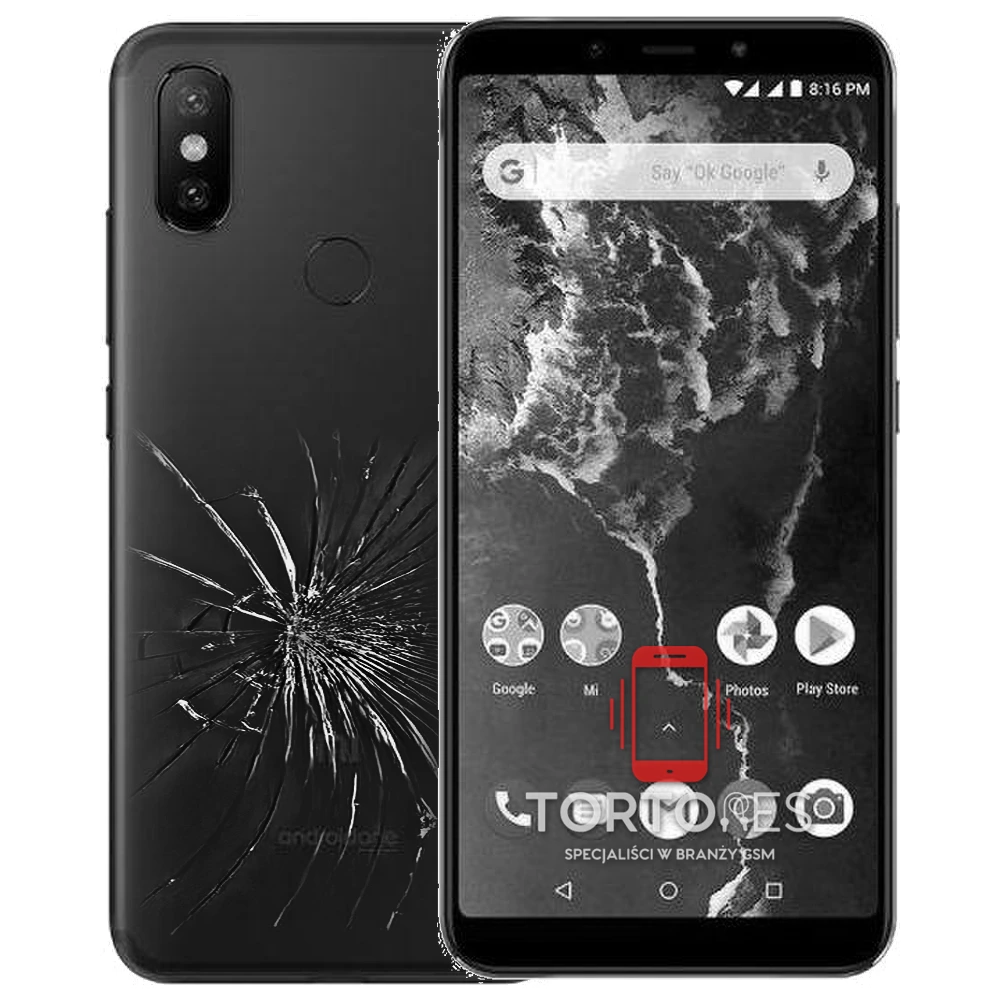 Xiaomi Mi A2 z ilustracją pękniętej tylnej klapki - wymiana zbitej klapki