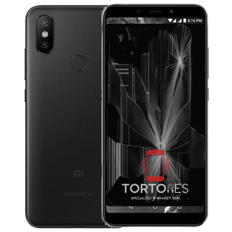 Xiaomi Mi A2 z ilustracją pękniętego wyświetlacza - wymiana zbitego wyświetlacza