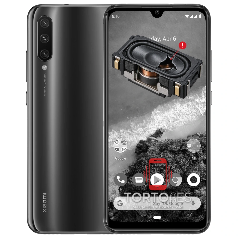 Xiaomi Mi A3 z symbolem głośnika multimedialnego - wymiana głośnika multimedialnego