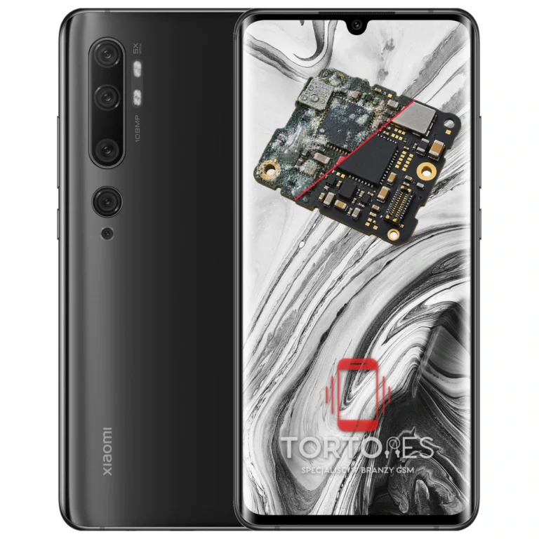 Xiaomi Mi Note 10 z ilustracją zalania - czyszczenie po zalaniu
