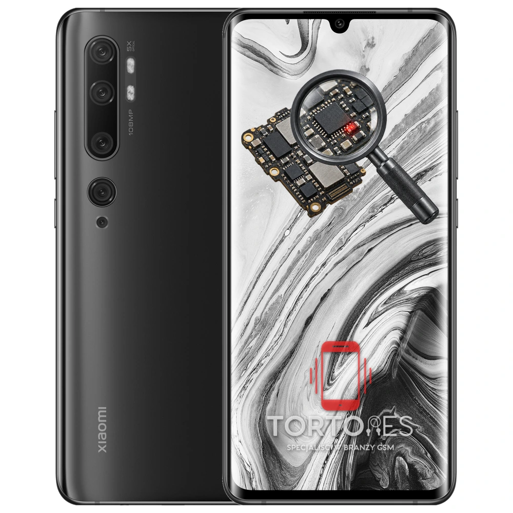 Xiaomi Mi Note 10 z symbolem diagnostyki - diagnoza telefonu