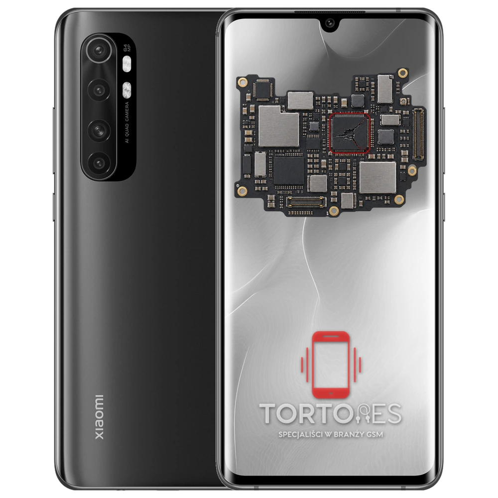 Xiaomi Mi Note 10 Lite z ilustracją płyty głównej - naprawa płyty głównej