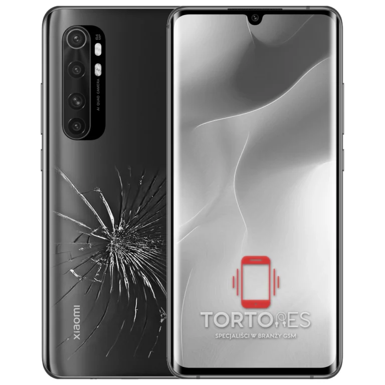 Xiaomi Mi Note 10 Lite z ilustracją pękniętej tylnej klapki - wymiana zbitej klapki