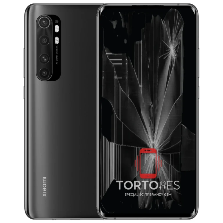 Xiaomi Mi Note 10 Lite z ilustracją pękniętego wyświetlacza - wymiana zbitego wyświetlacza