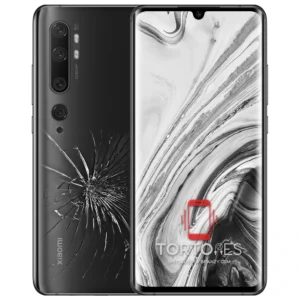 Xiaomi Mi Note 10 z ilustracją pękniętej tylnej klapki - wymiana zbitej klapki