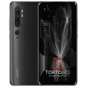 Xiaomi Mi Note 10 z ilustracją pękniętego wyświetlacza - wymiana zbitego wyświetlacza