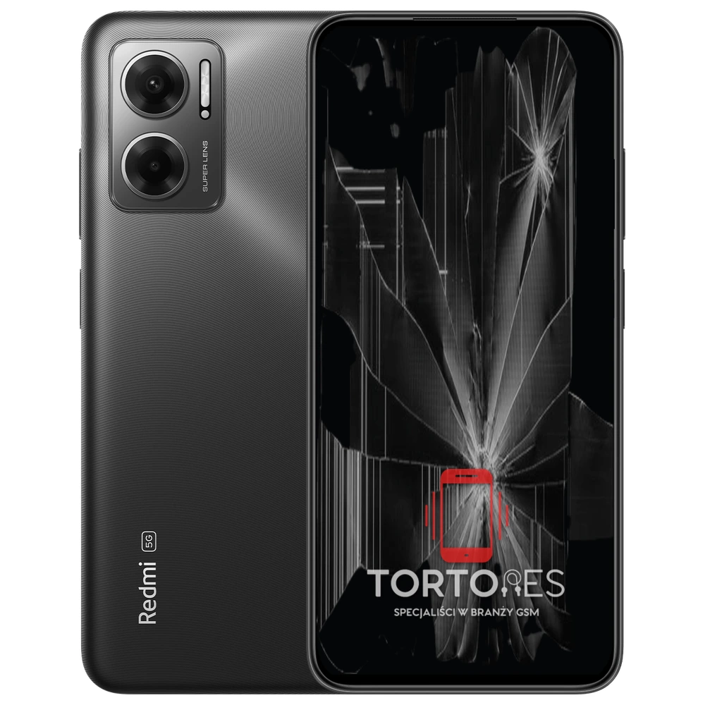 Redmi 10 5G z ilustracją pękniętego wyświetlacza - wymiana zbitego wyświetlacza