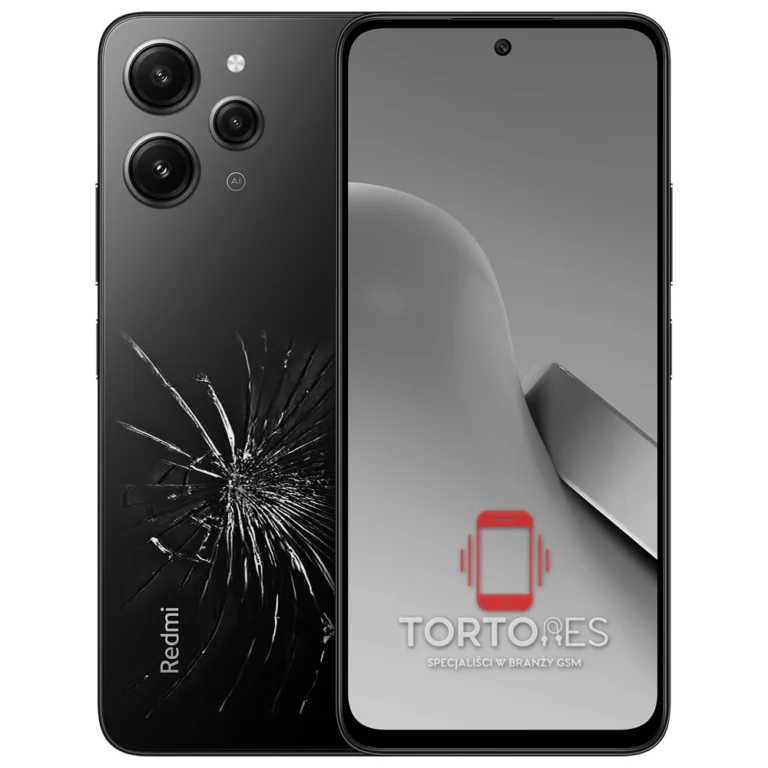Redmi 12 z ilustracją pękniętej tylnej klapki - wymiana zbitej klapki