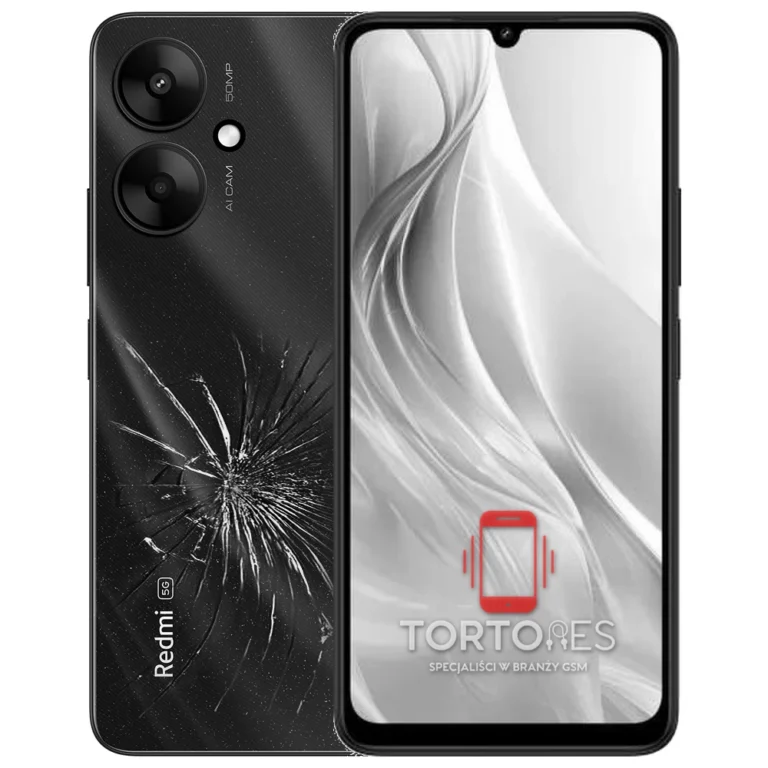 Redmi 13C 5G z ilustracją pękniętej tylnej klapki - wymiana zbitej klapki