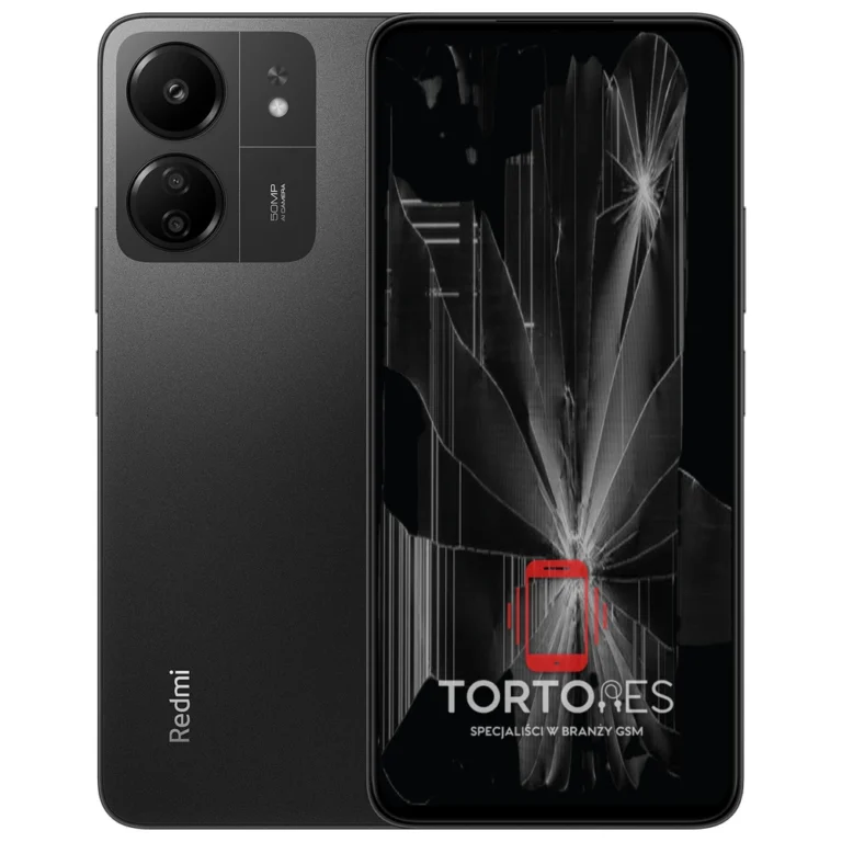 Redmi 13C z ilustracją pękniętego wyświetlacza - wymiana zbitego wyświetlacza