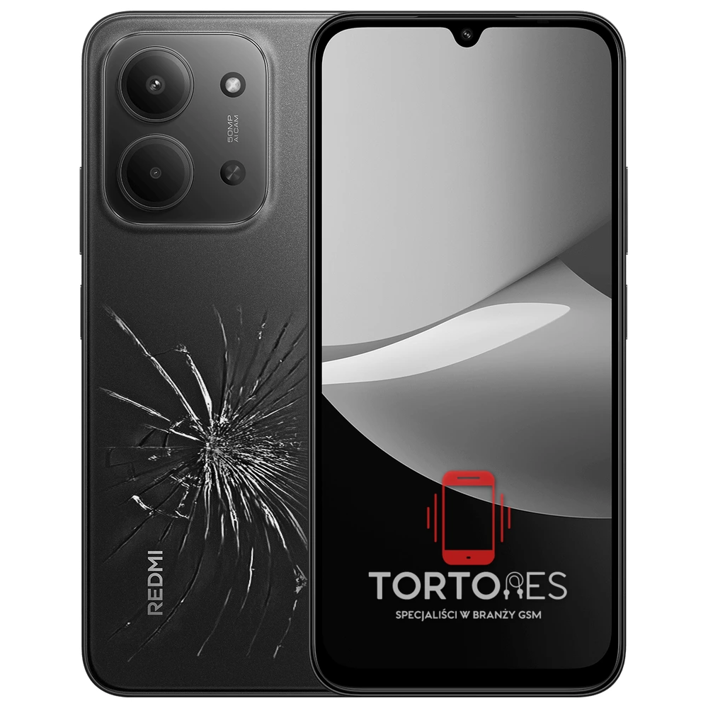 Redmi 15C z ilustracją pękniętej tylnej klapki - wymiana zbitej klapki