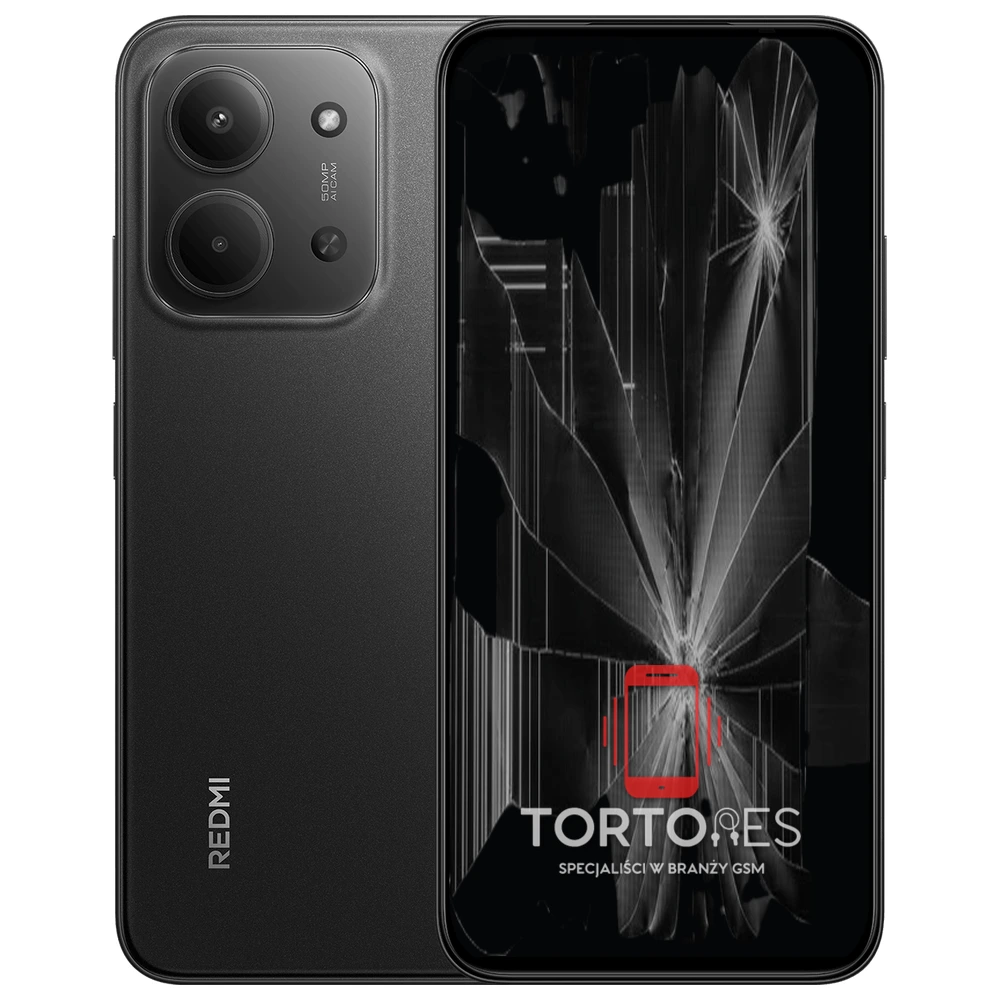 Redmi 15C z ilustracją pękniętego wyświetlacza - wymiana zbitego wyświetlacza