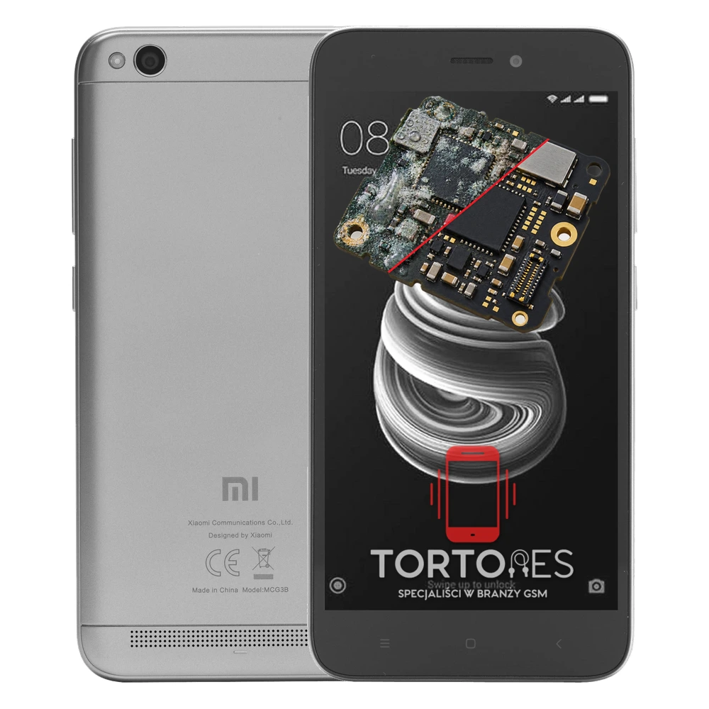 Redmi 5A z ilustracją zalania - czyszczenie po zalaniu