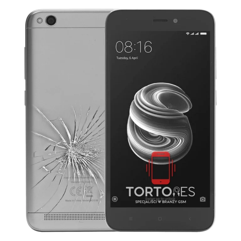Redmi 5A z ilustracją pękniętej tylnej klapki - wymiana zbitej klapki