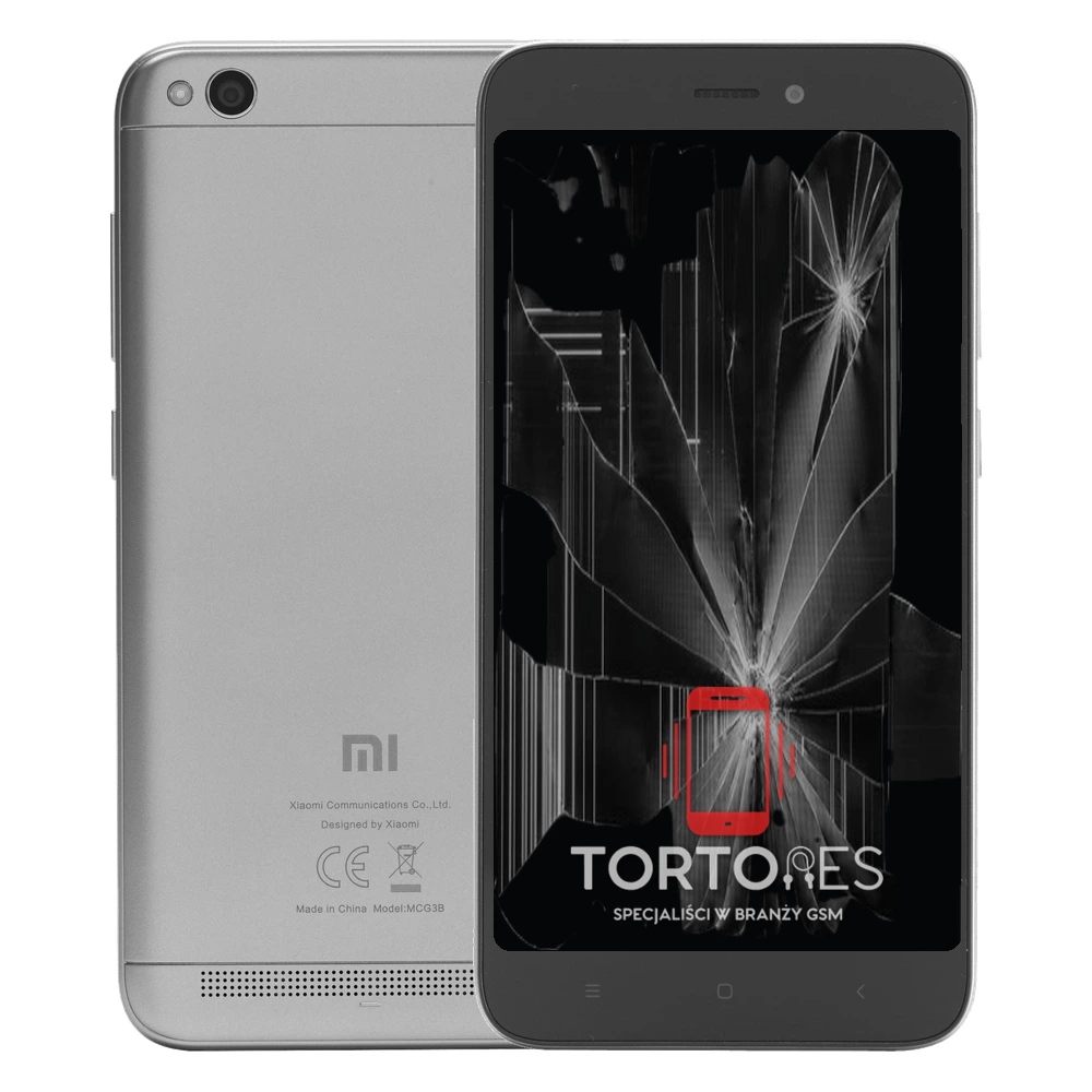 Redmi 5A z ilustracją pękniętego wyświetlacza - wymiana zbitego wyświetlacza
