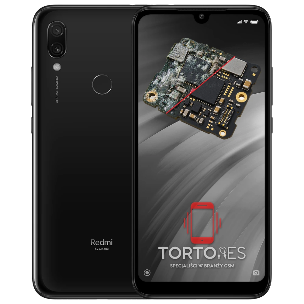 Redmi 7 z ilustracją zalania - czyszczenie po zalaniu
