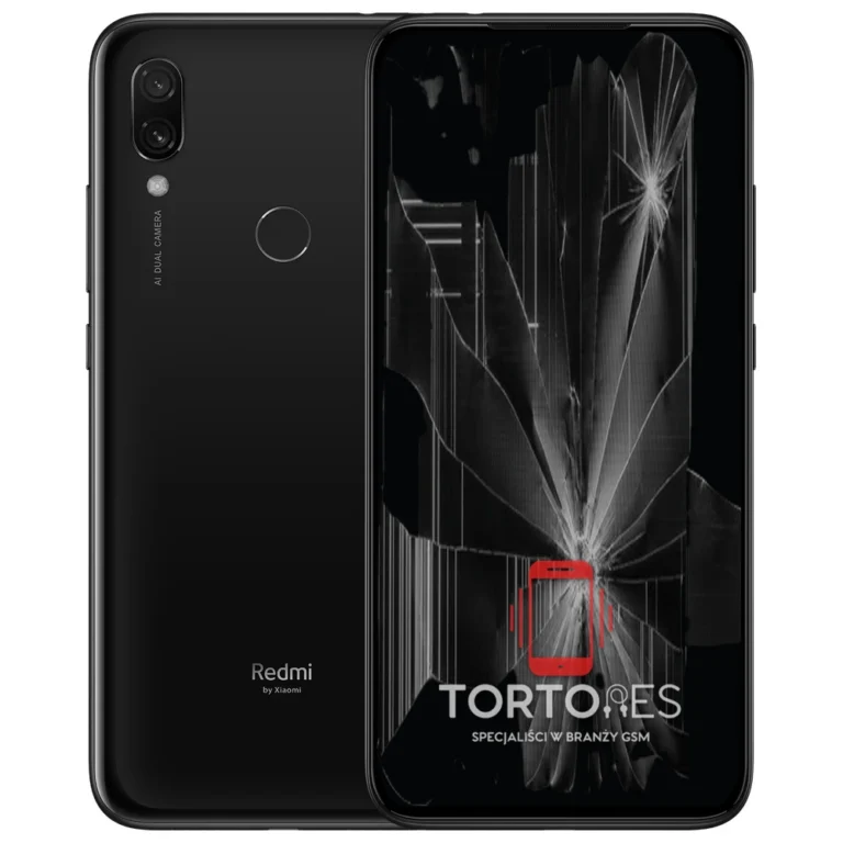 Redmi 7 z ilustracją pękniętego wyświetlacza - wymiana zbitego wyświetlacza