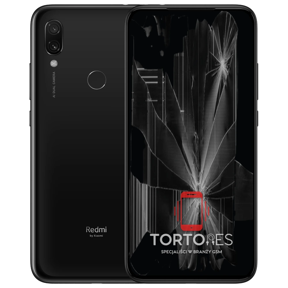 Redmi 7 z ilustracją pękniętego wyświetlacza - wymiana zbitego wyświetlacza