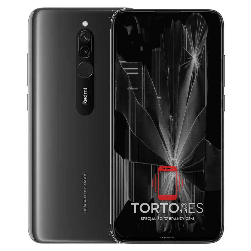 Redmi 8 z ilustracją pękniętego wyświetlacza - wymiana zbitego wyświetlacza
