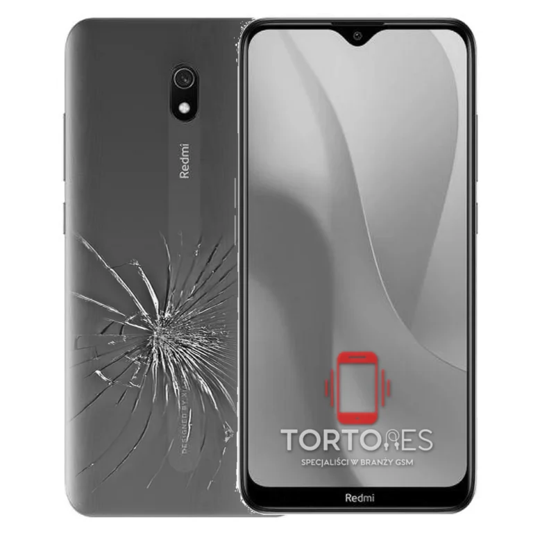 Redmi 8A z ilustracją pękniętej tylnej klapki - wymiana zbitej klapki