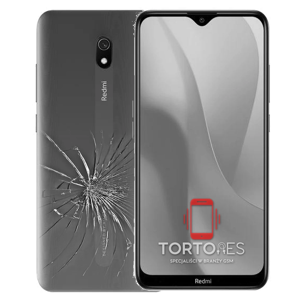 Redmi 8A z ilustracją pękniętej tylnej klapki - wymiana zbitej klapki