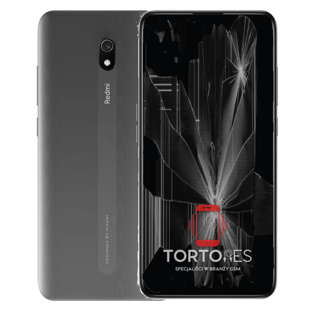 Redmi 8A z ilustracją pękniętego wyświetlacza - wymiana zbitego wyświetlacza