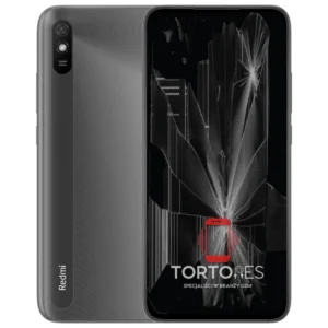 Redmi 9A z ilustracją pękniętego wyświetlacza - wymiana zbitego wyświetlacza