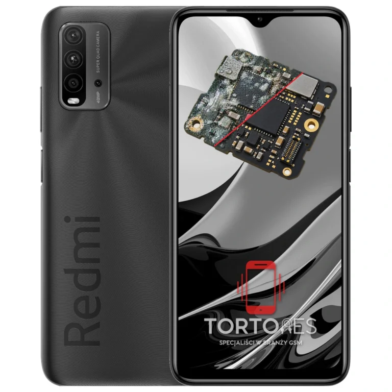 Redmi 9T z ilustracją zalania - czyszczenie po zalaniu