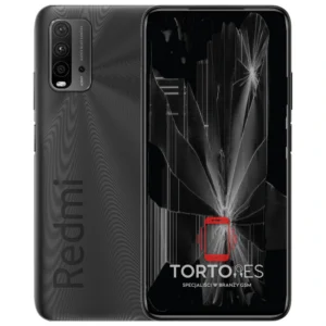 Redmi 9T z ilustracją pękniętego wyświetlacza - wymiana zbitego wyświetlacza