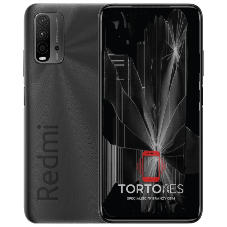 Redmi 9T z ilustracją pękniętego wyświetlacza - wymiana zbitego wyświetlacza