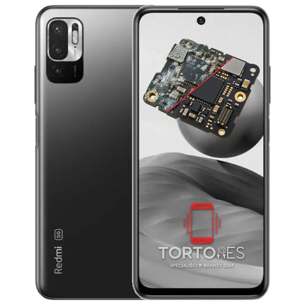 Redmi Note 10 5G z ilustracją zalania - czyszczenie po zalaniu