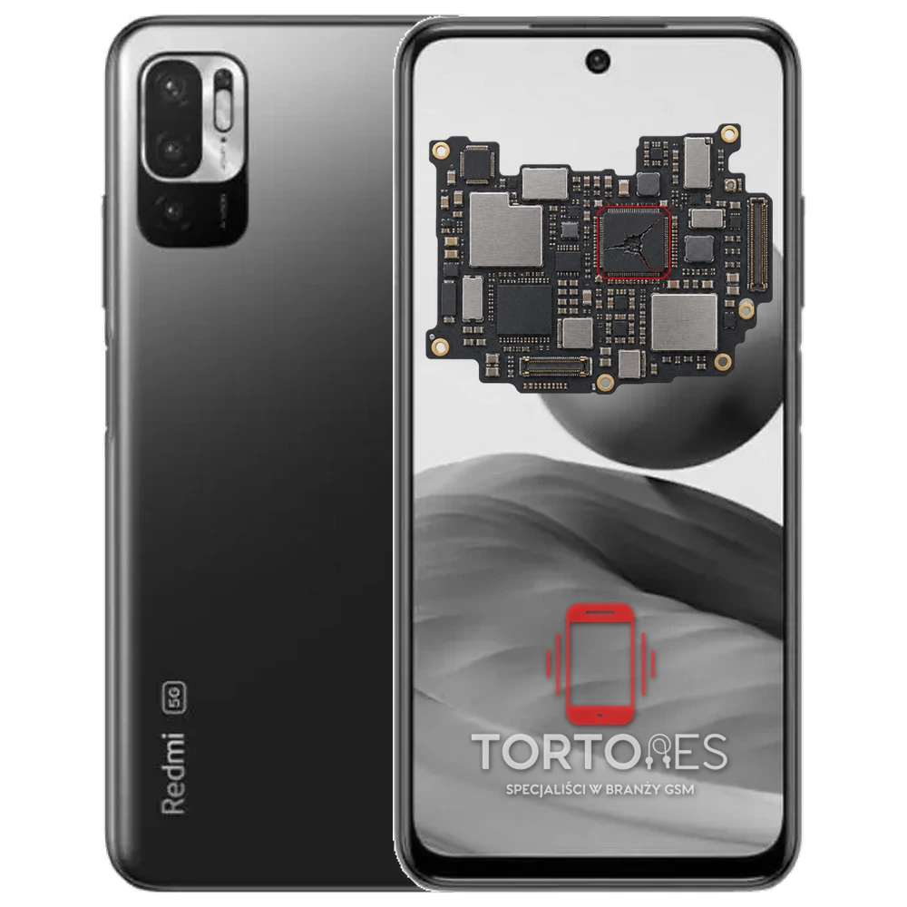 Redmi Note 10 5G z ilustracją płyty głównej - naprawa płyty głównej