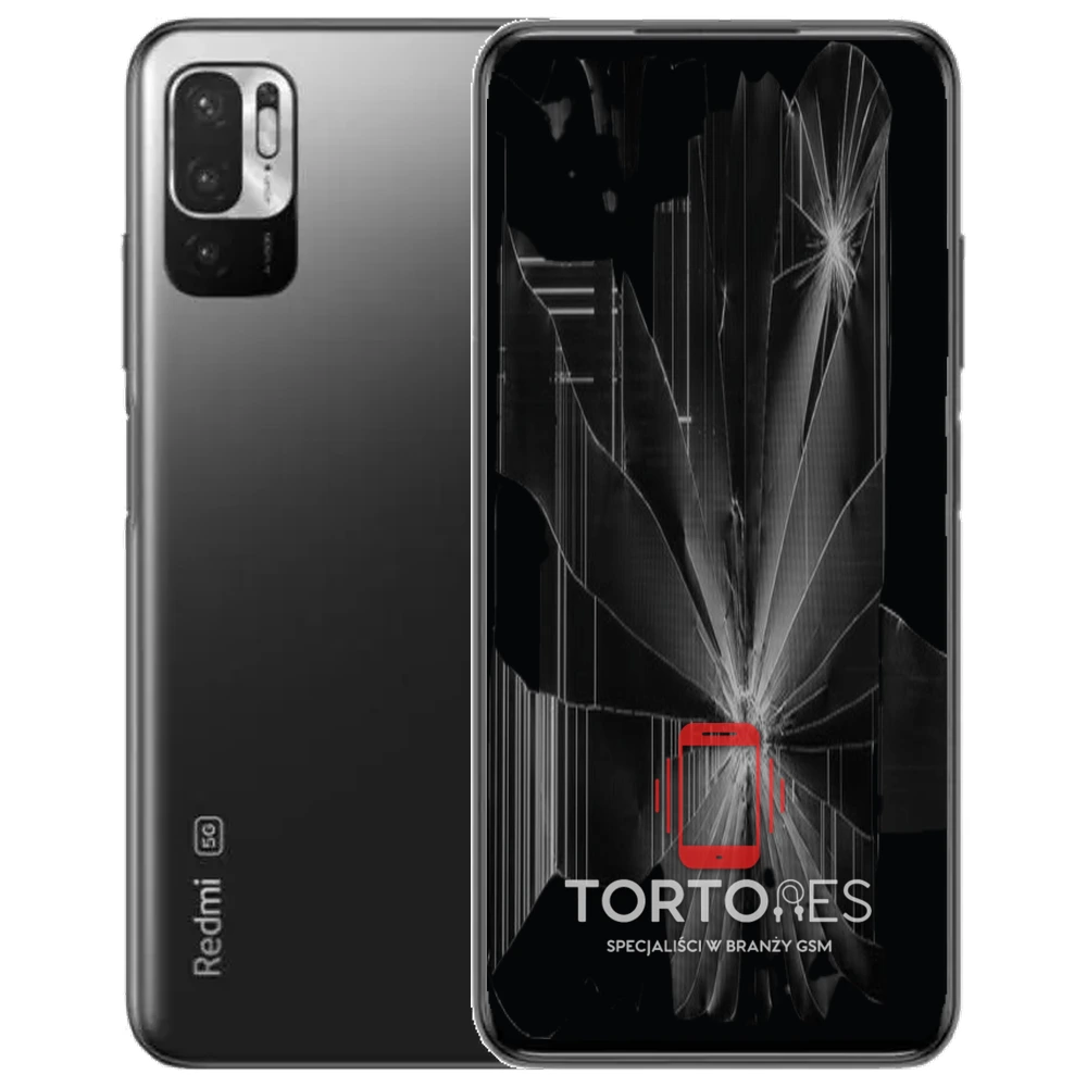 Redmi Note 10 5G z ilustracją pękniętego wyświetlacza - wymiana zbitego wyświetlacza