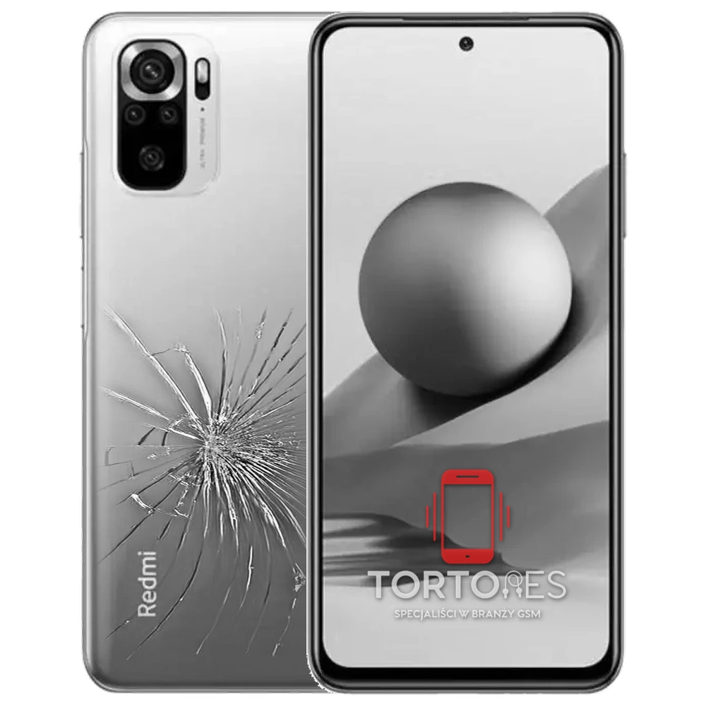 Redmi Note 10S z ilustracją pękniętej tylnej klapki - wymiana zbitej klapki