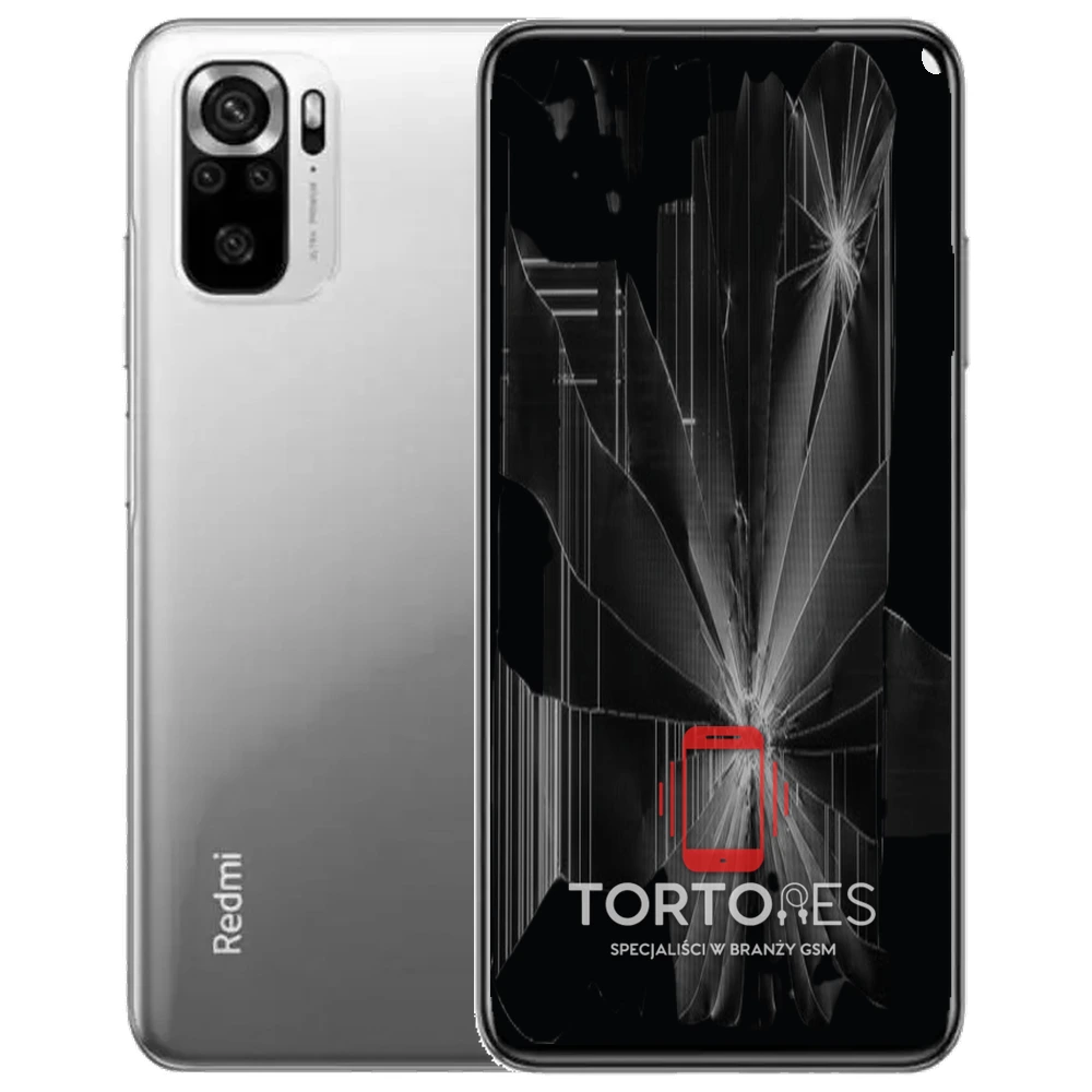 Redmi Note 10S z ilustracją pękniętego wyświetlacza - wymiana zbitego wyświetlacza
