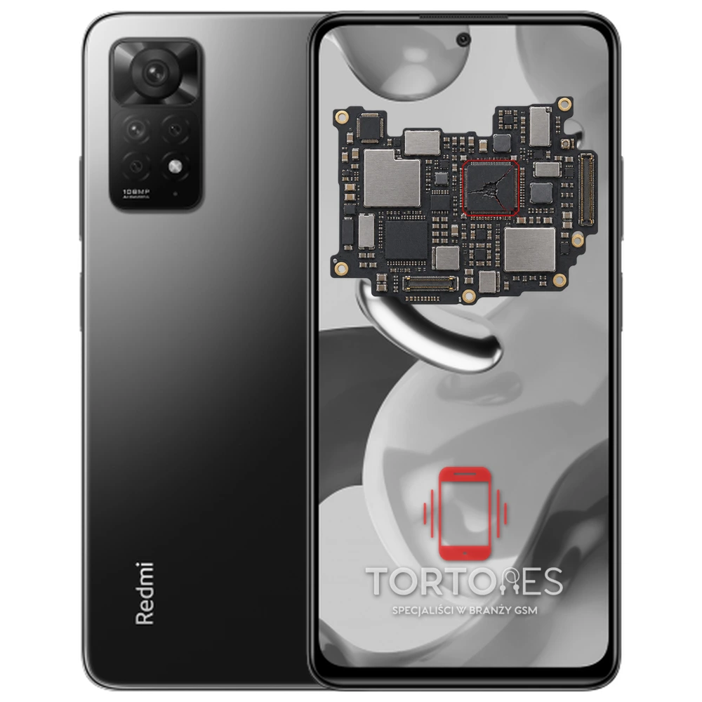 Redmi Note 11 Pro z ilustracją płyty głównej - naprawa płyty głównej