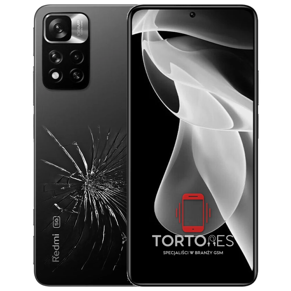 Redmi Note 11 Pro+ 5G z ilustracją pękniętej tylnej klapki - wymiana zbitej klapki