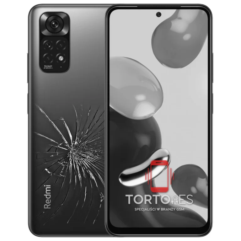 Redmi Note 11 z ilustracją pękniętej tylnej klapki - wymiana zbitej klapki