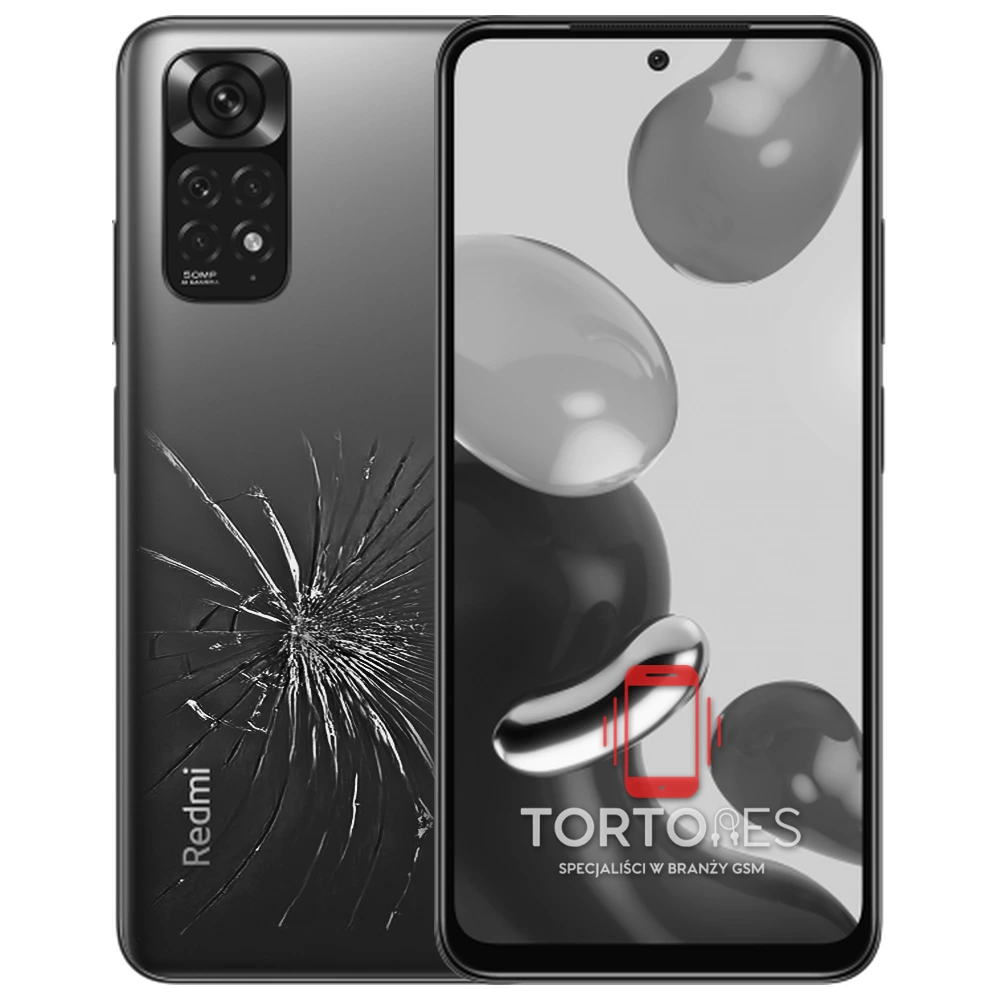 Redmi Note 11 z ilustracją pękniętej tylnej klapki - wymiana zbitej klapki
