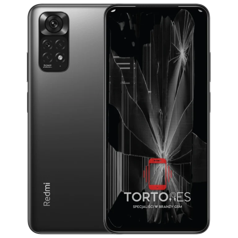Redmi Note 11 z ilustracją pękniętego wyświetlacza - wymiana zbitego wyświetlacza