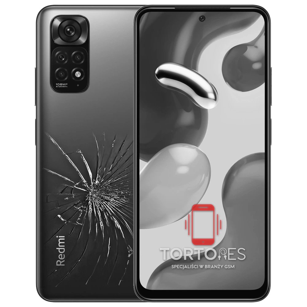Redmi Note 11S z ilustracją pękniętej tylnej klapki - wymiana zbitej klapki