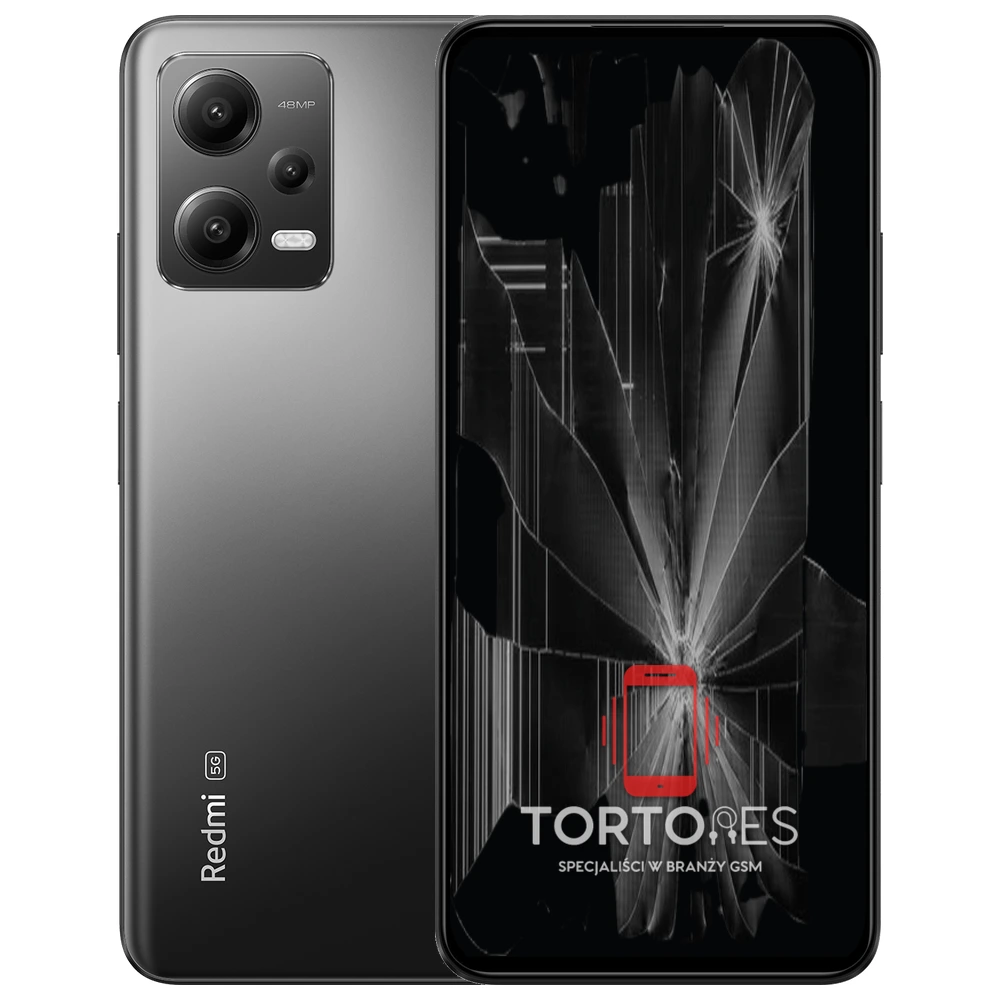 Redmi Note 12 5G z ilustracją pękniętego wyświetlacza - wymiana zbitego wyświetlacza